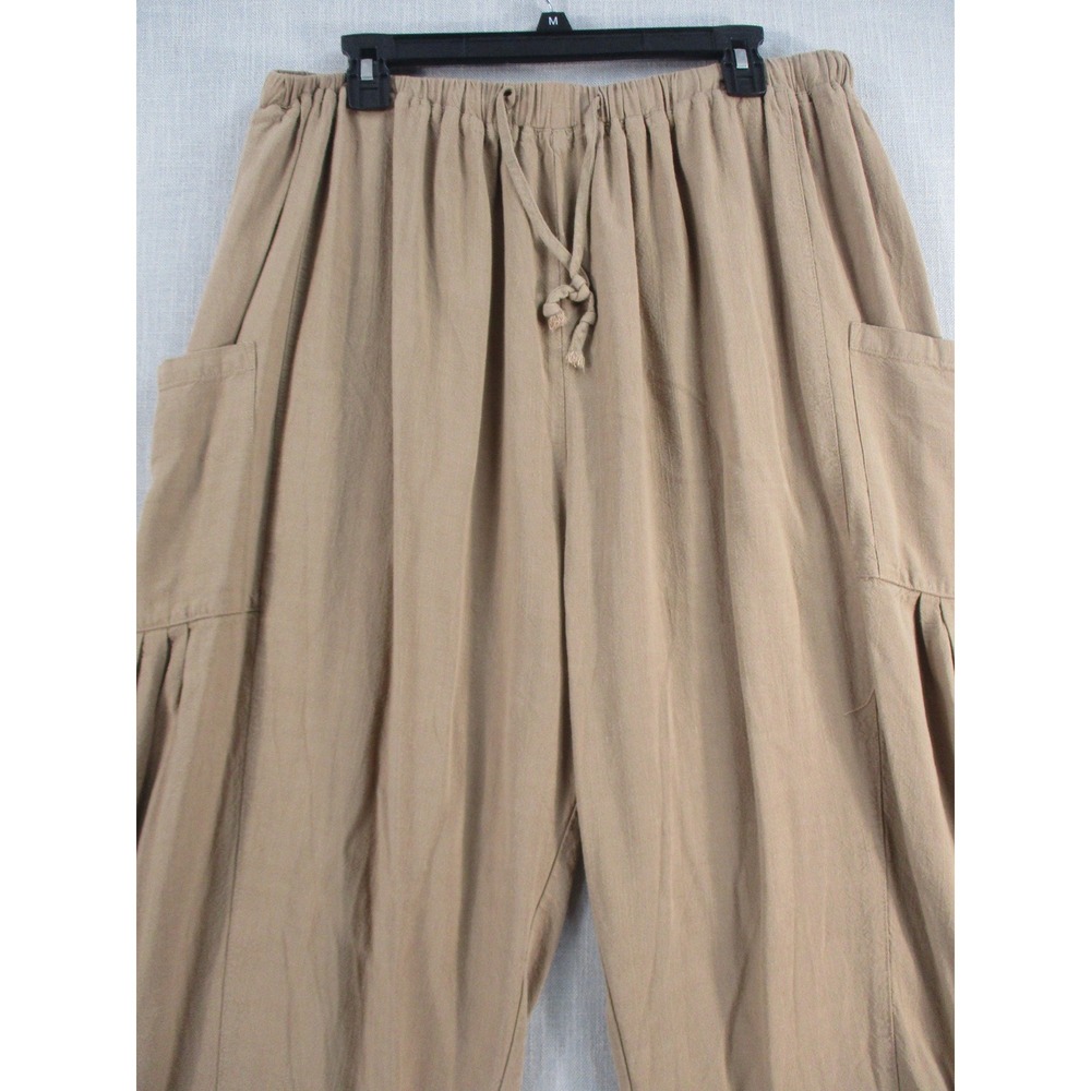 Lagenlook Harem Pants Tan Khaki Elastic Waist Wide Leg Cropped Boho Trousers XL - Picture 8 of 12
